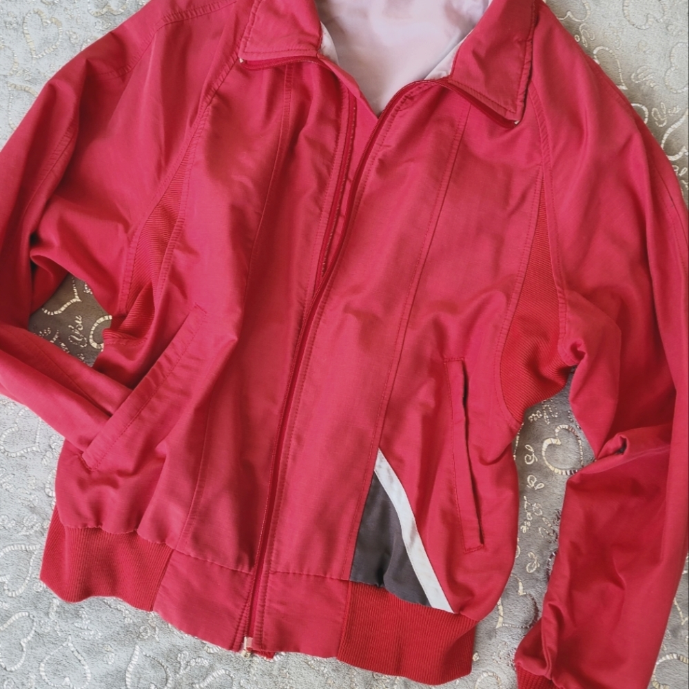 Vintage Sunbuster Red 80s Jacket Banded Hem Bomber Style M - Picture 3 of 6